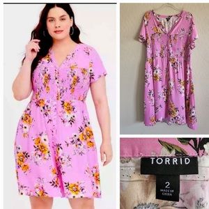 Torrid Pink Floral Challis Pink Shirt Dress Sz 2=2X